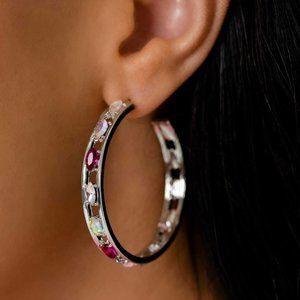 Multi colored silver hoops